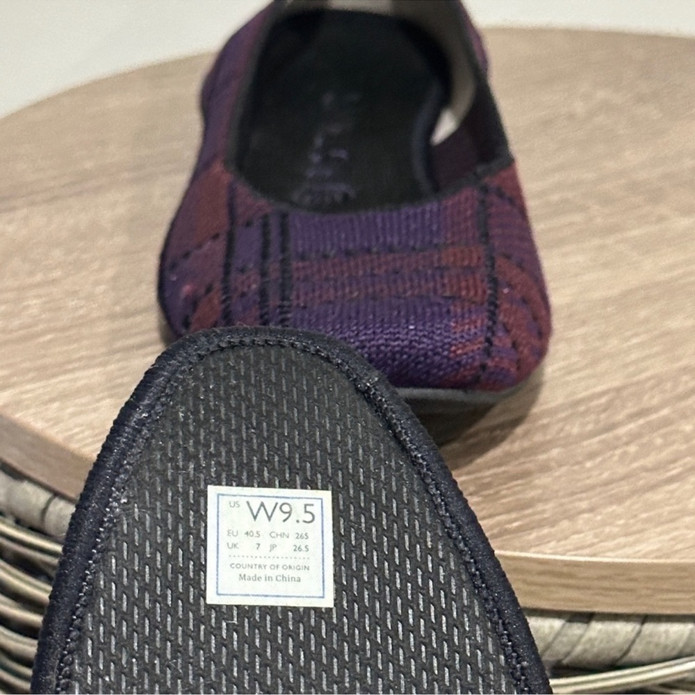 Rothys Square Toe Cranberry Plaid Flat Shoes - Picture 10 of 11